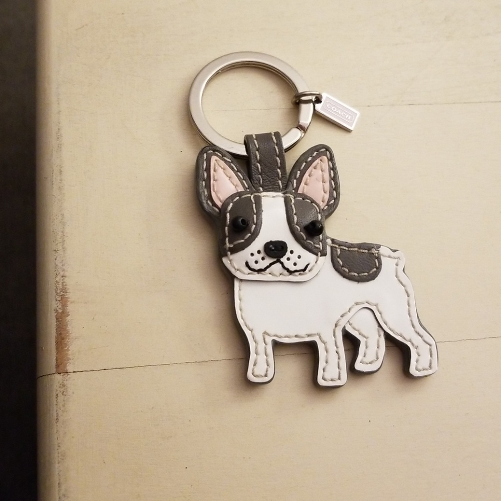 Genuine leather coach boston terrier keychain